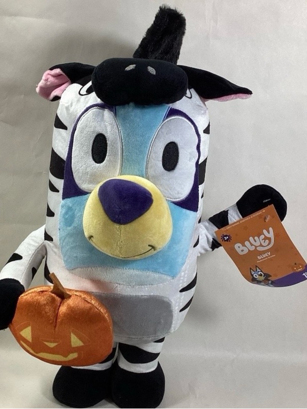 Bluey in Zebra Costume Plush with Pumpkin Halloween Porch Greeter 20 inches tall